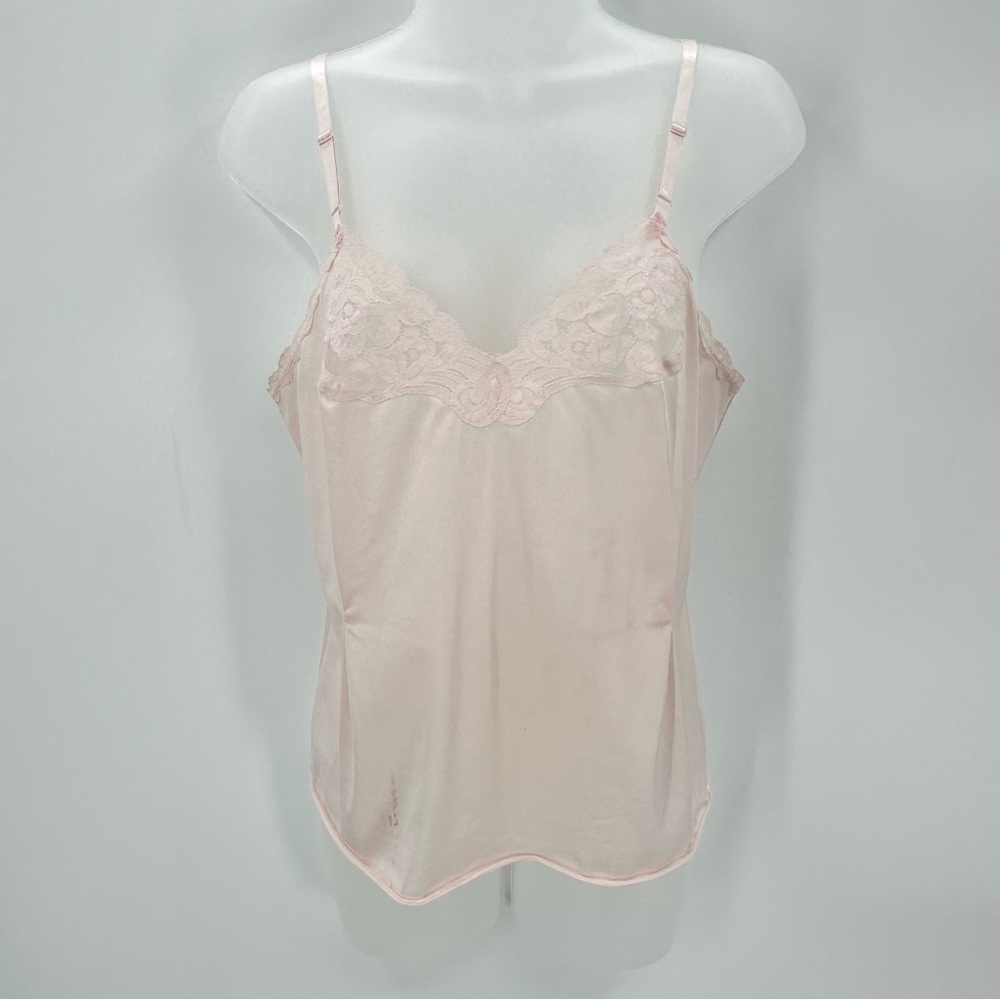 Vanity Fair Camisole VTG Women’s sz 34 Lingerie Top Pale Pink Nylon Lace STAINS